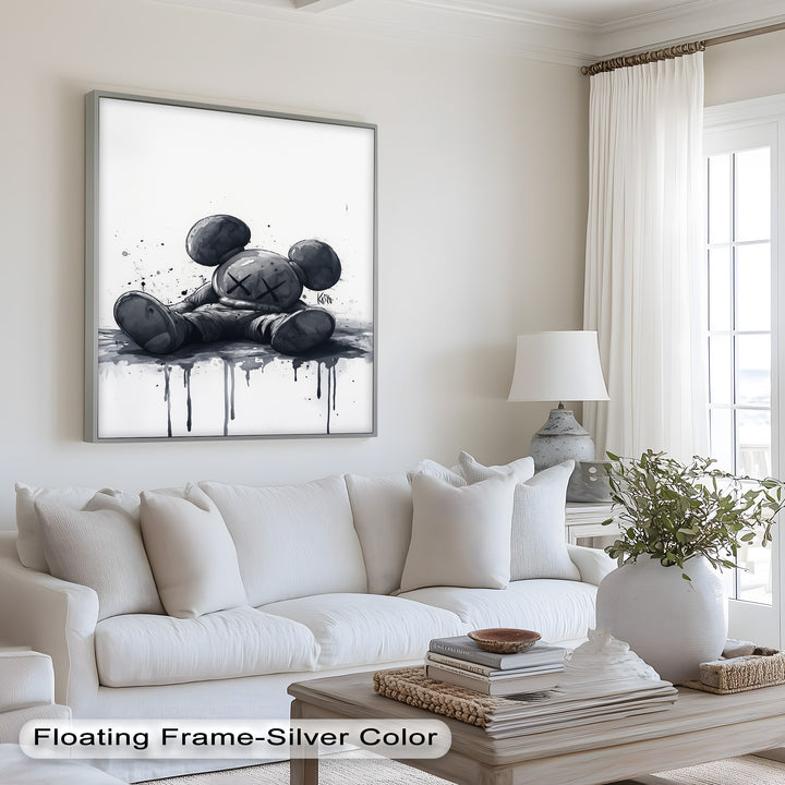 Gefallenes Schweigen – Monochromes KAWS-Ölgemälde