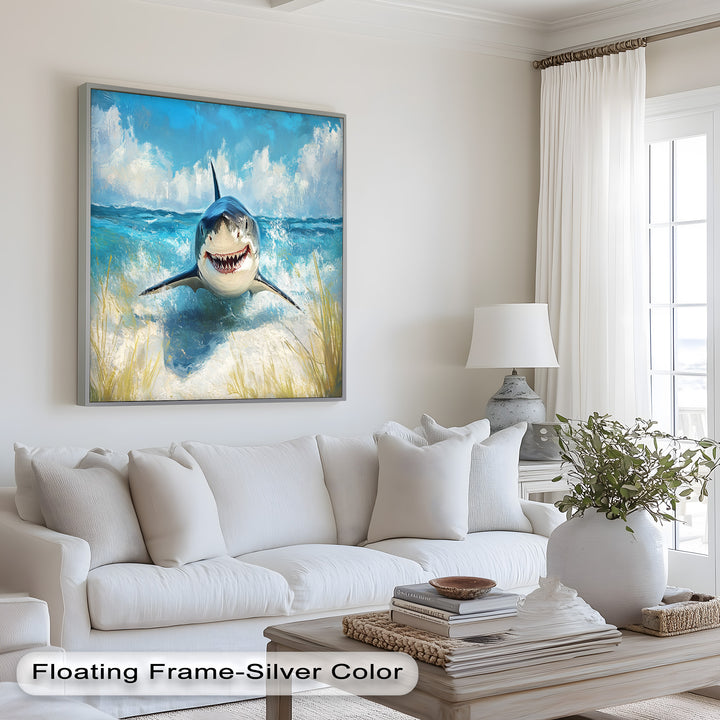 Smiling Shark by the Shore – Animal Oil Painting