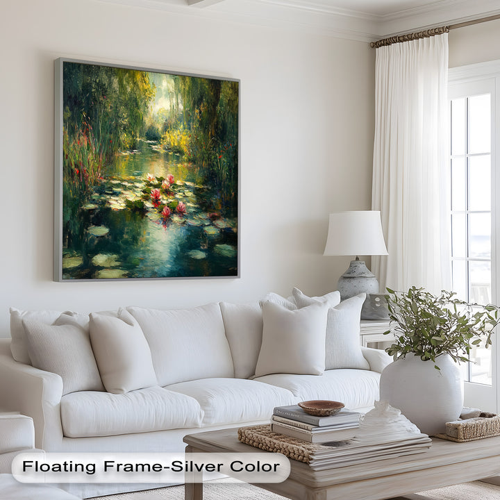 Tranquil Water Lilies in Sunlit Pond – Impressionist Oil Painting