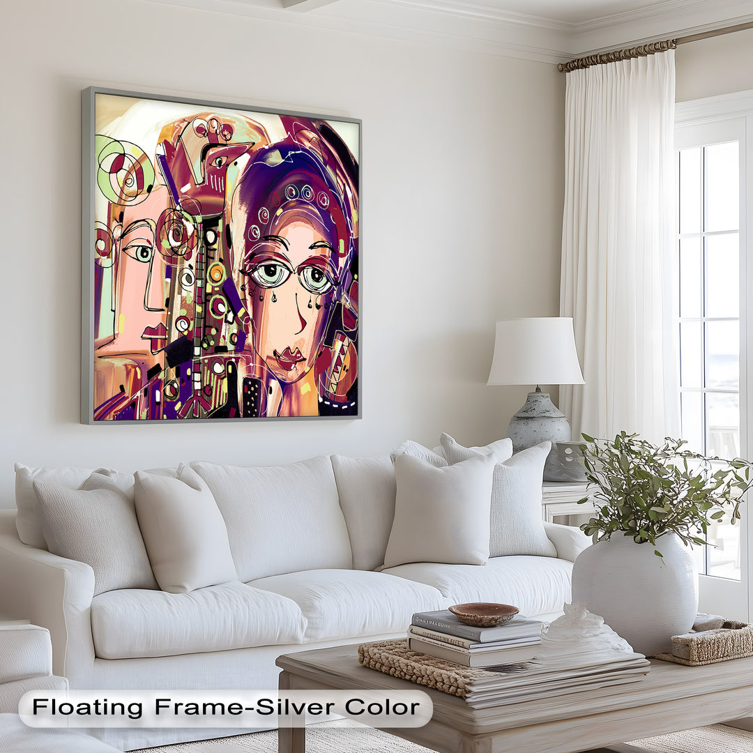Whispers in Color – Dual Faces with Expressive Eyes Picasso Oil Painting