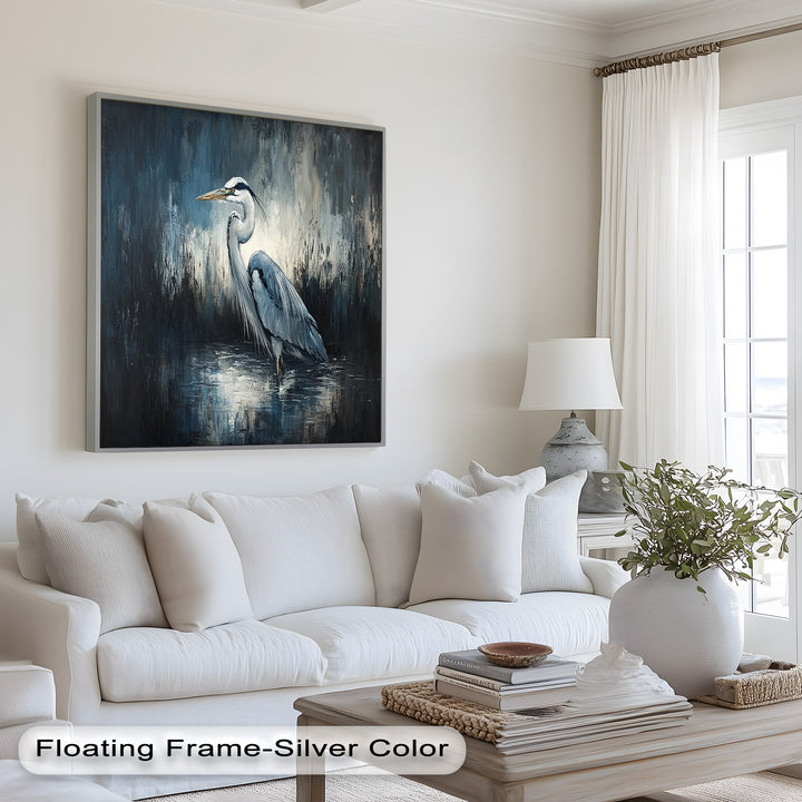 Heron in Misty Marshland – Animal Oil Painting