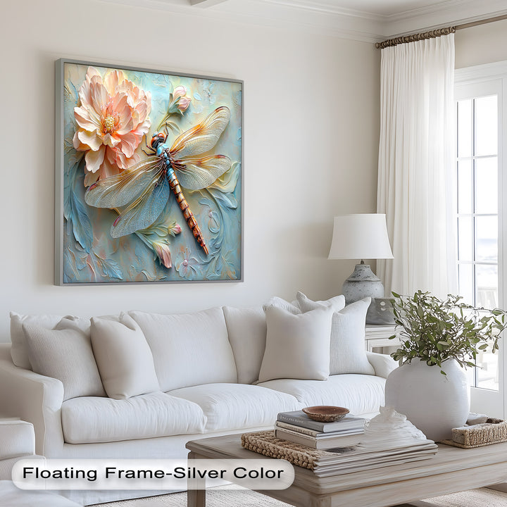 Floral Dragonfly Modern Art – Botanical Oil Painting
