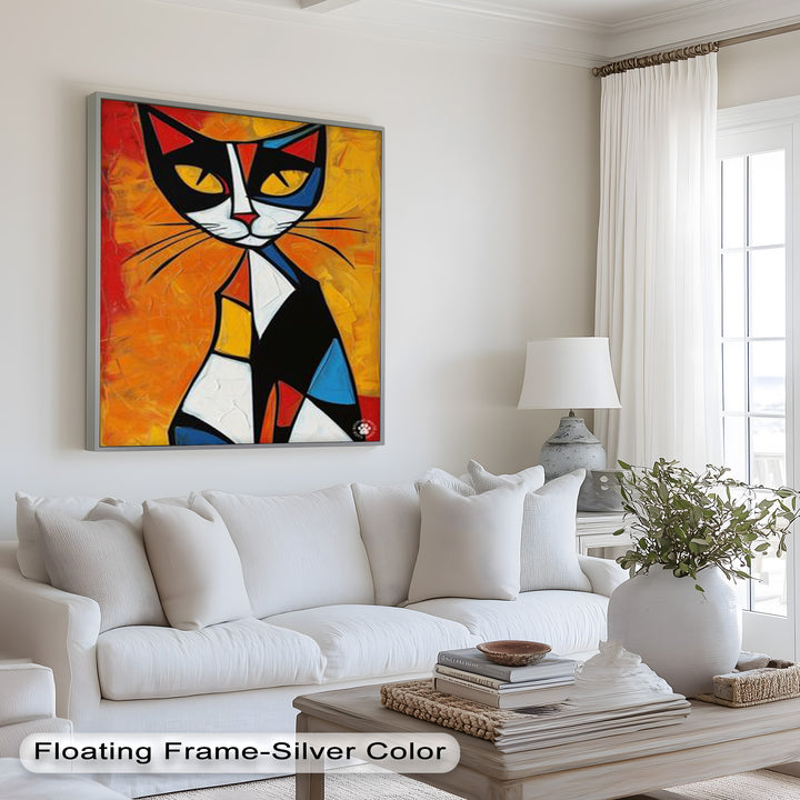 Geometrische Katze in kräftigen Farben – Picasso-Ölgemälde