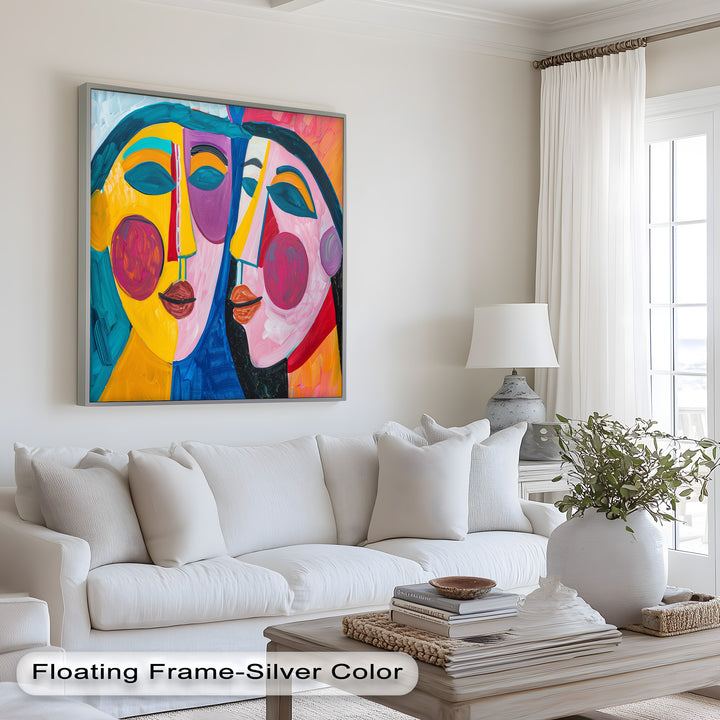 Unified Gaze – Vibrant Dual Portrait Picasso Oil Painting