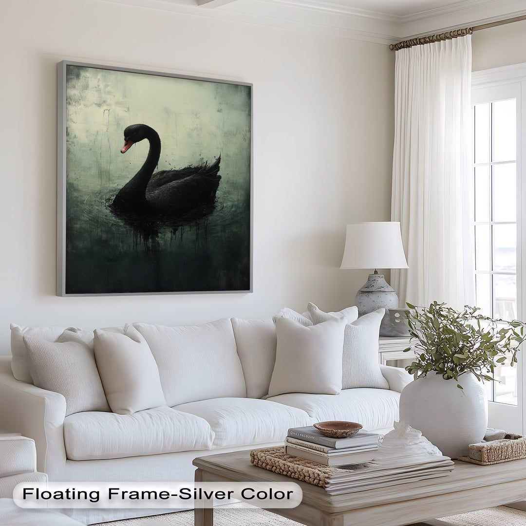 Solitary Grace – Moody Black Swan Oil Painting