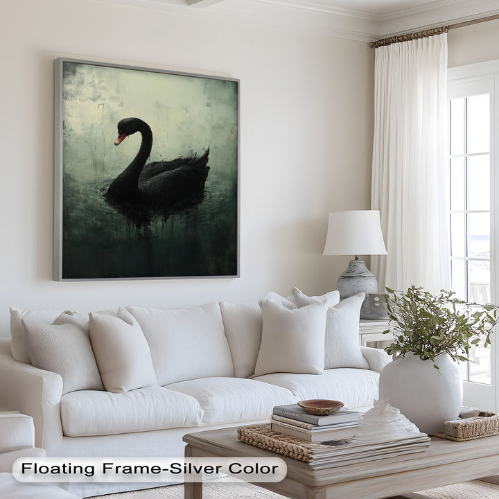 Solitary Grace – Moody Black Swan Oil Painting