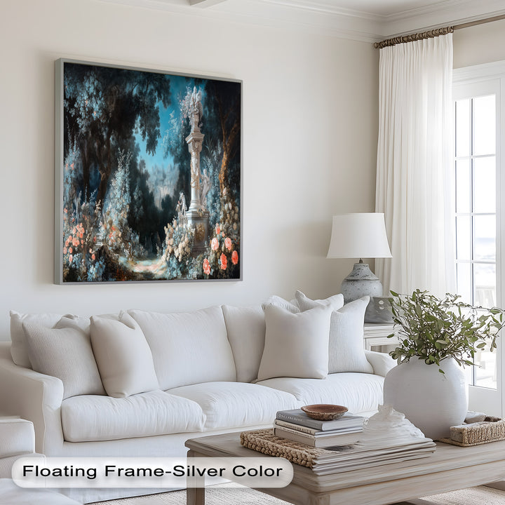 Moonlit Garden with Classical Column – Romantic Rococo Oil Painting