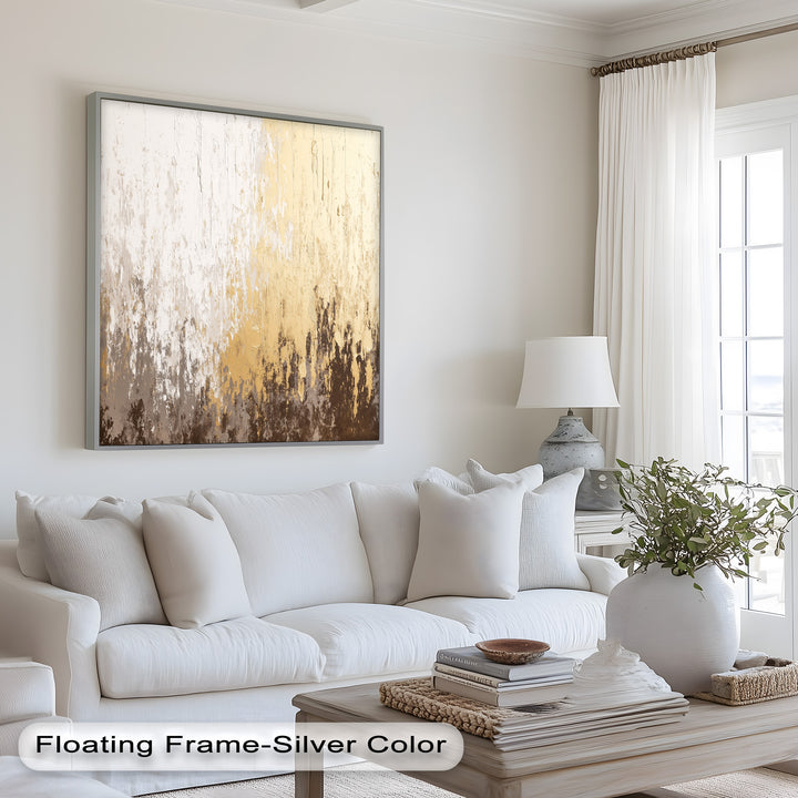 Abstrakte Kunst in Gold und Weiß – Modernes Luxus-Ölgemälde