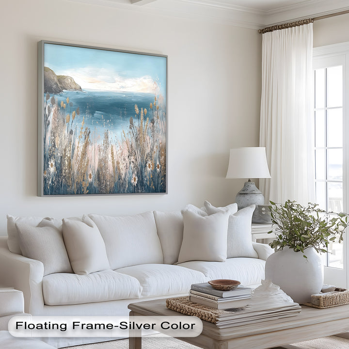 Wildflower Ocean View Wall Art – Framed Oil Painting