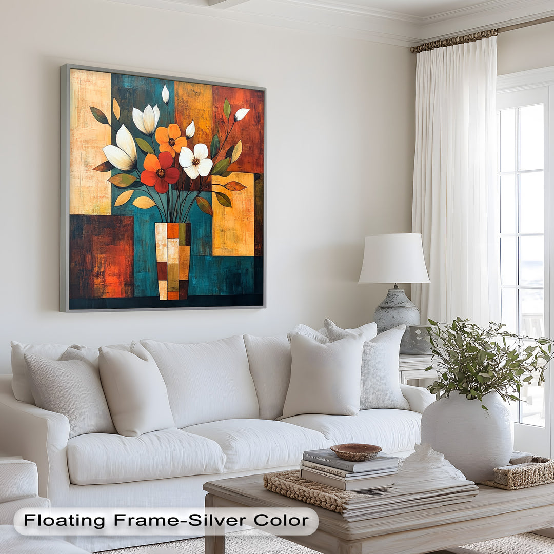 Geometric Bloom – Modern Floral Abstract Oil Painting