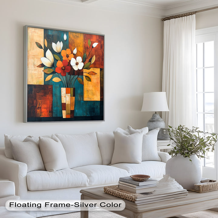 Geometric Bloom – Modern Floral Abstract Oil Painting