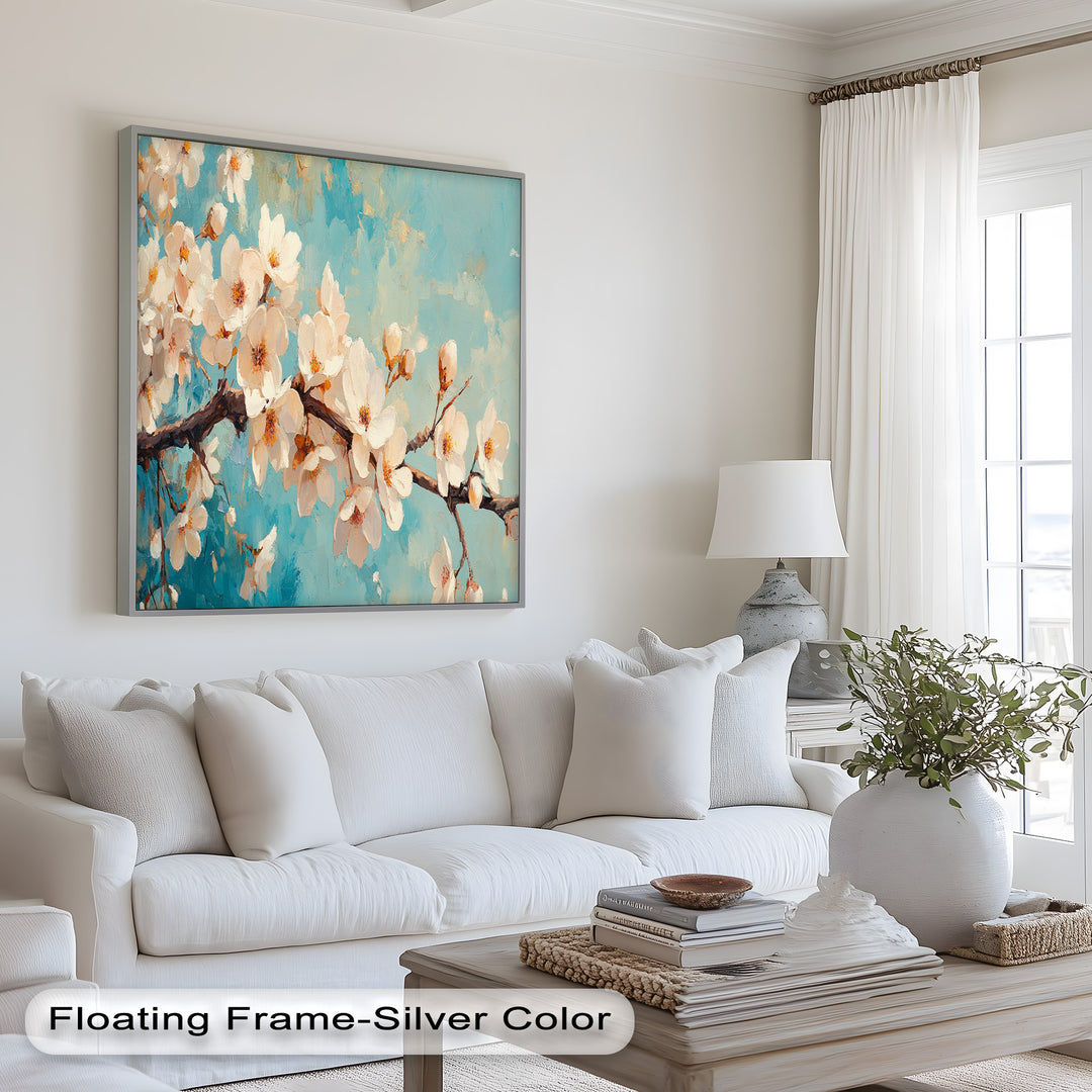 White Cherry Blossoms Wall Art – Floral Oil Painting