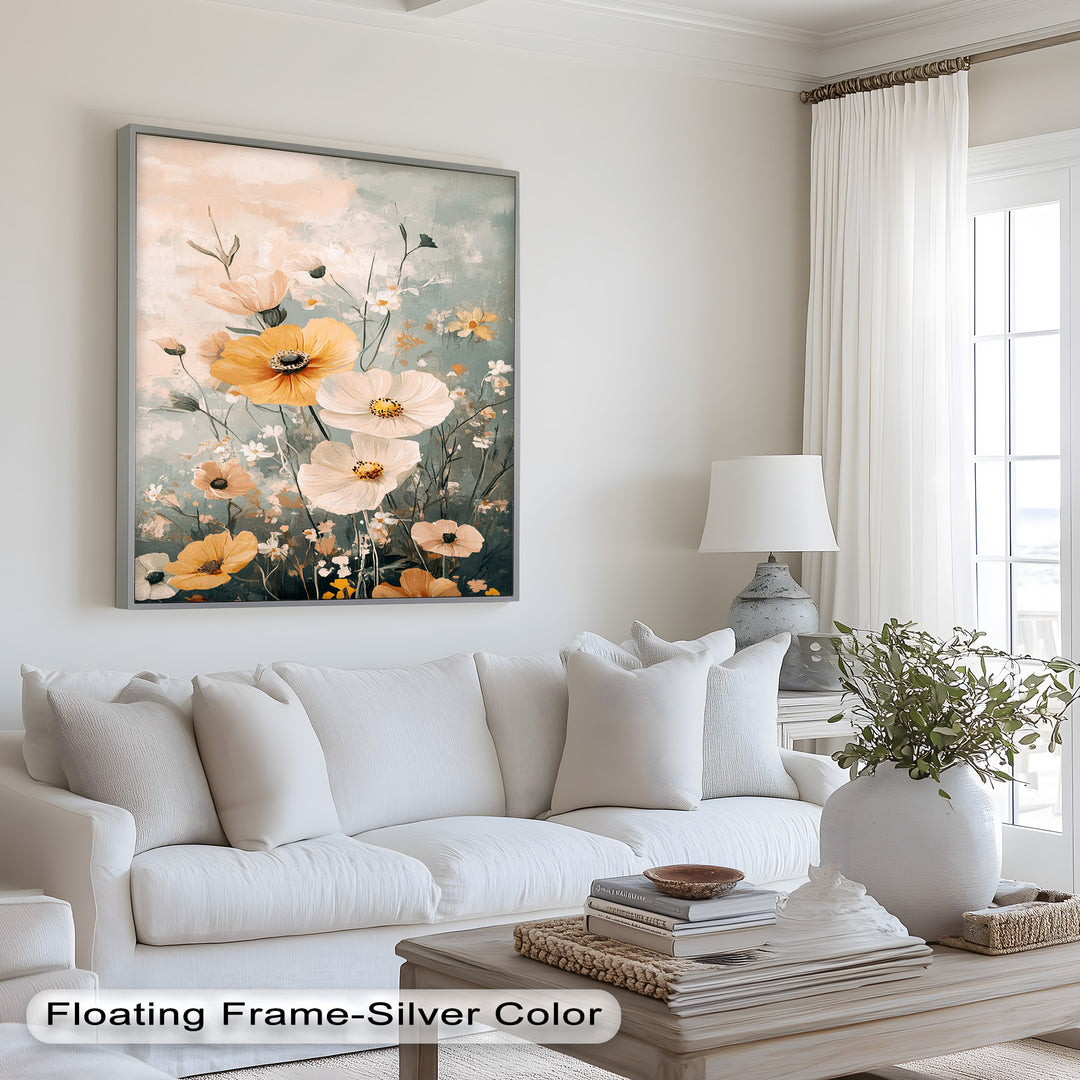 Golden Meadow Bloom - Boho Oil Painting