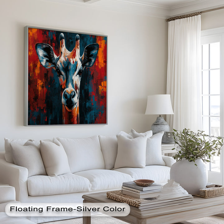 Giraffe Portrait in Abstract Flames – Animal Oil Painting