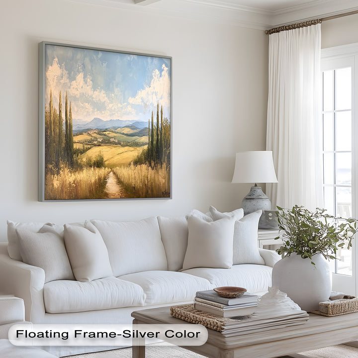 Vintage Aerial View – Scenic Countryside Oil Painting
