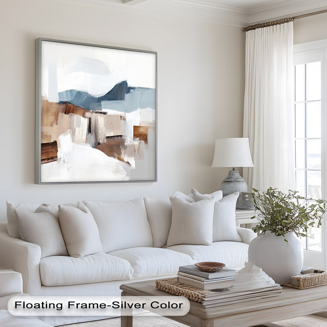 Muted Horizon Layers – Mountain Landscape Abstract Oil Painting