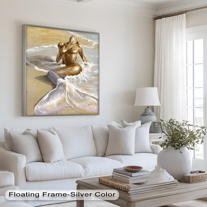 Golden Tide – Sensual Mermaid Oil Painting