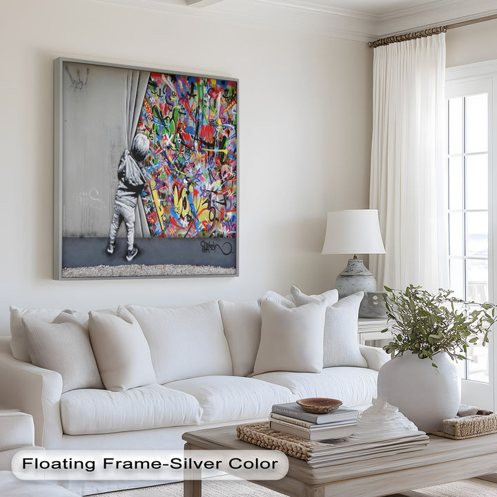 Beyond the Curtain – Banksy-Inspired Graffiti Oil Painting