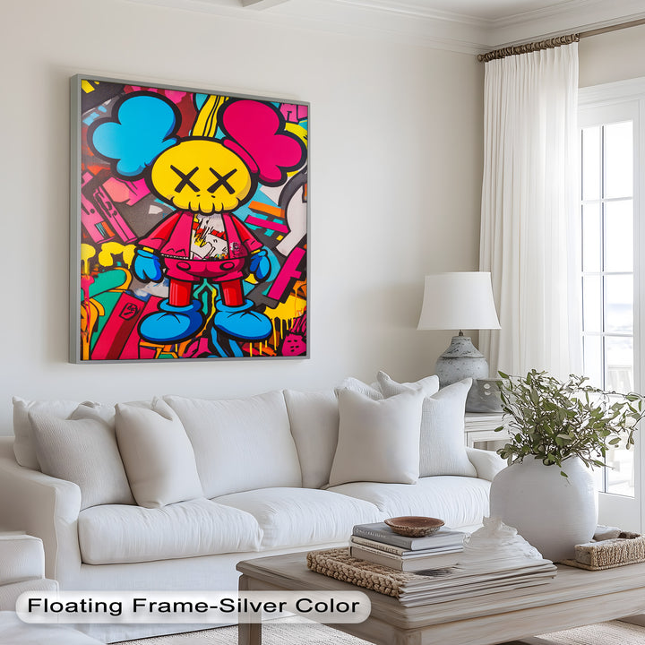 Neon Rebellion – KAWS Graffiti Ölgemälde