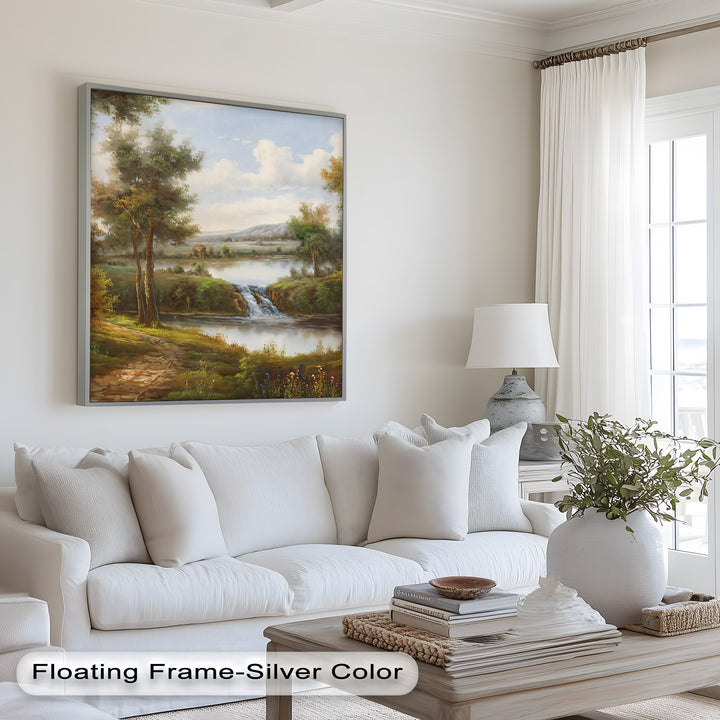 Tranquil Forest Cascade – Vintage Oil Painting