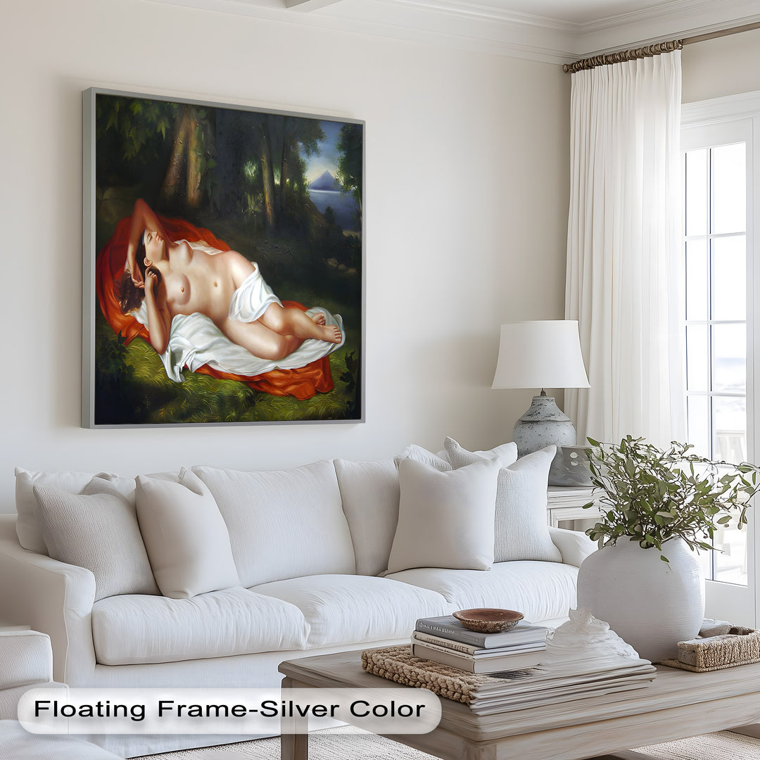 Goddess of the Grove – Renaissance Nude Reclining in Nature Oil Painting