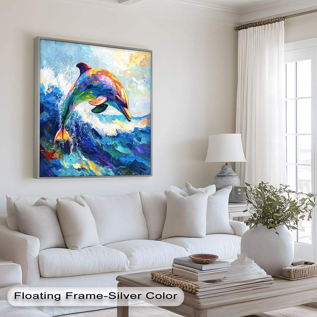 Dolphin Leaping Through Ocean Waves – Animal Oil Painting