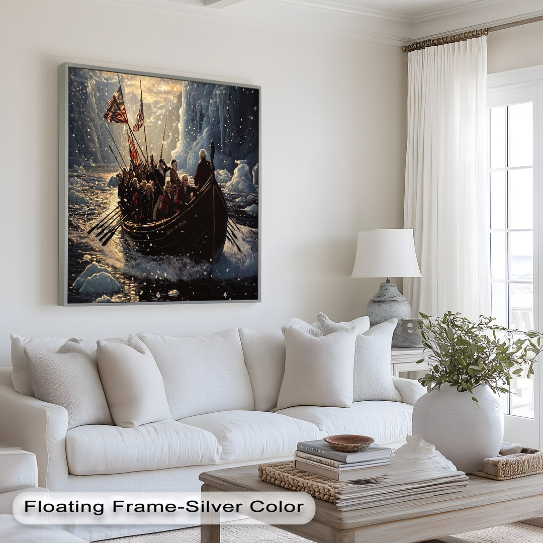 Crossing the Ice – Patriotic Revolutionary Boat Oil Painting