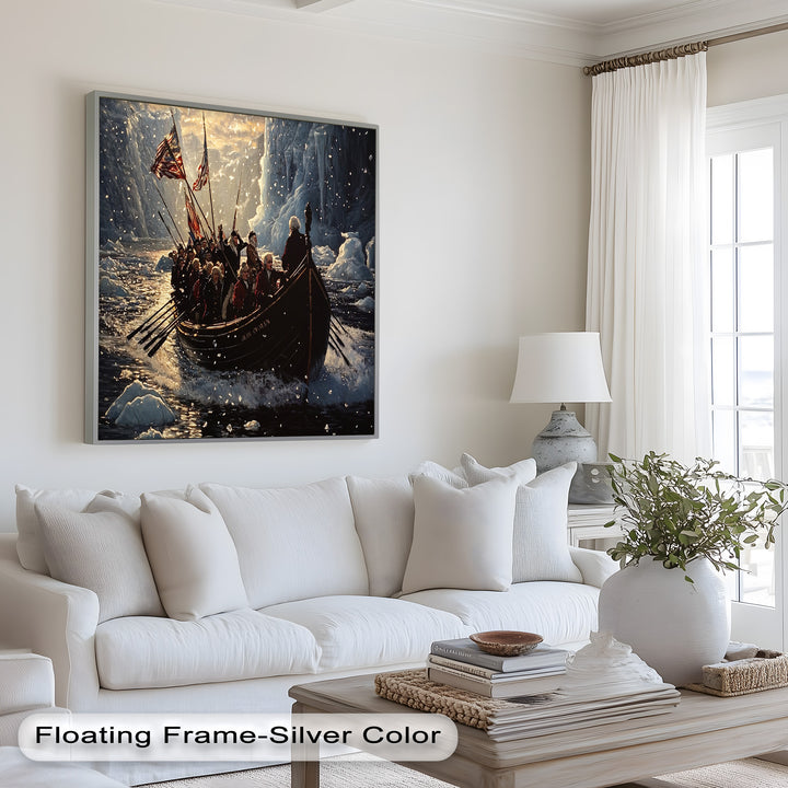 Crossing the Ice – Patriotic Revolutionary Boat Oil Painting