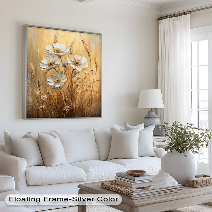 White Wildflowers in Wheat Field - Oil Painting
