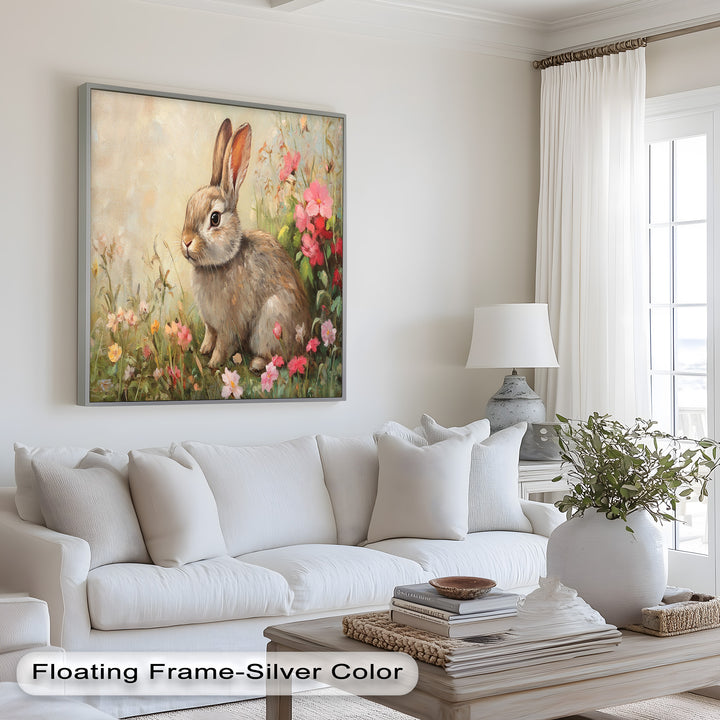Curious Bunny Among Spring Blossoms – Animal Oil Painting