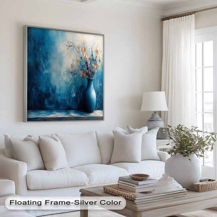 Blue Harmony Vase – Contemporary Floral Arrangement Flower Oil Painting