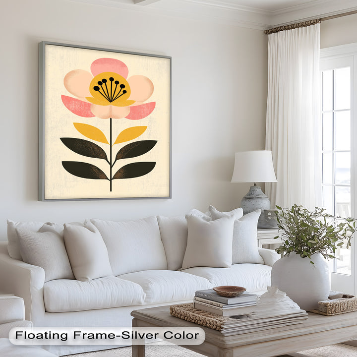 Mid-Century Bloom – Retro Floral Minimalist Wall Art Oil Painting
