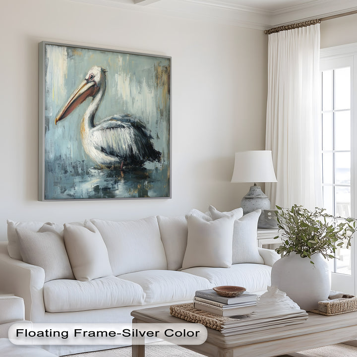 White Pelican Resting by the Water - Animal Oil Painting
