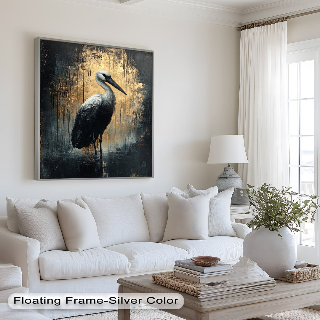 Golden Shadow Heron – Animal Oil Painting