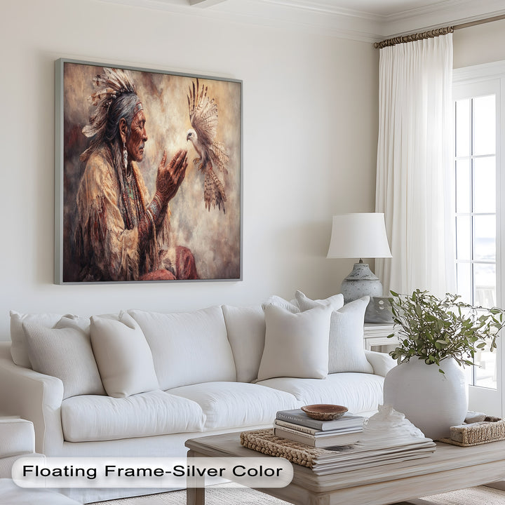Whisper to the Spirit – Native Elder and Falcon Oil Painting