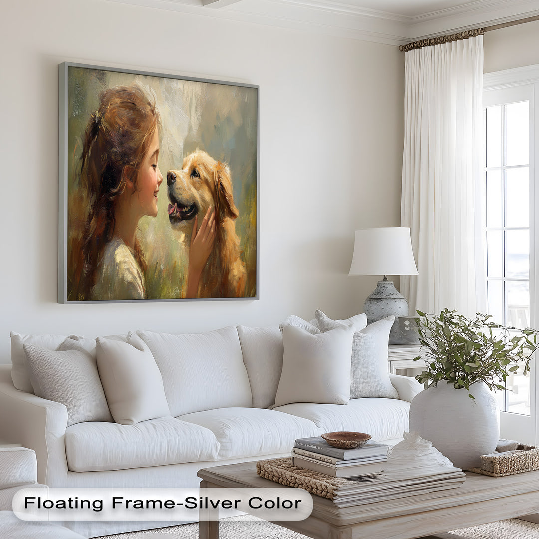 Girl and Golden Retriever in Gentle Light – Animal Oil Painting