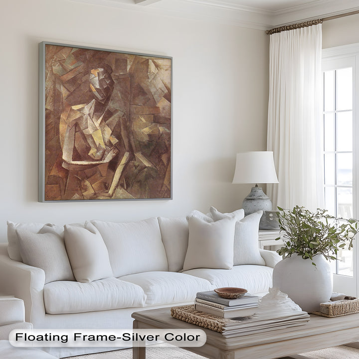 Sepia Kubistische Figur Wandkunst – Abstraktes Ölgemälde