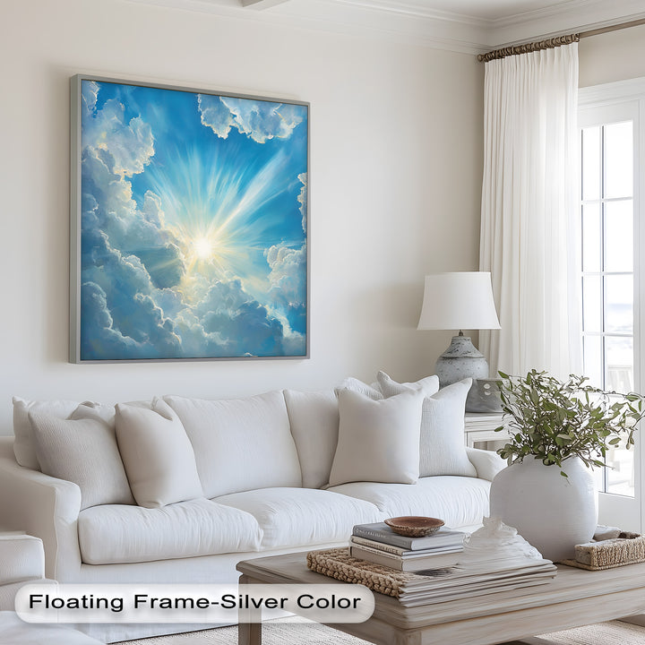 Heavenly Clouds and Radiant Sun – Luminous Sky Oil Painting
