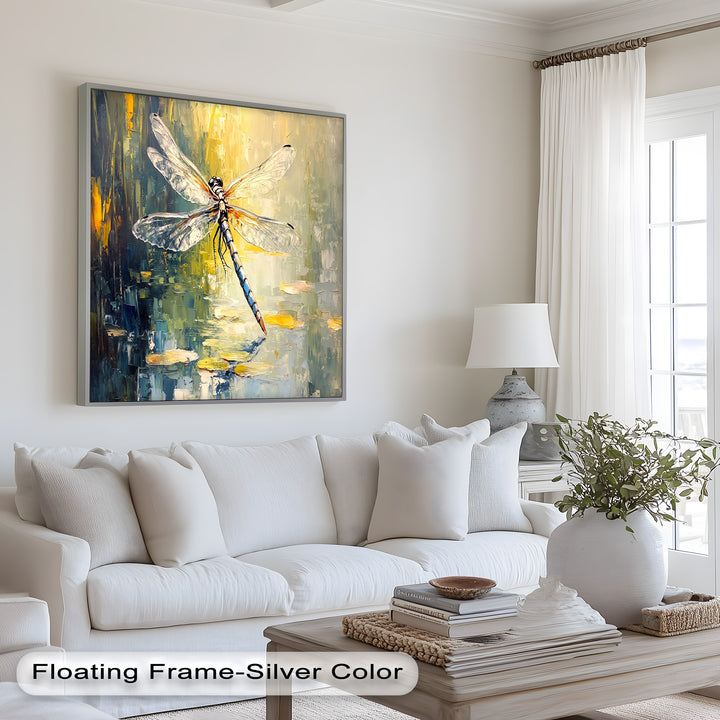 Shimmering Dragonfly Over Lily Pond – Animal Oil Painting