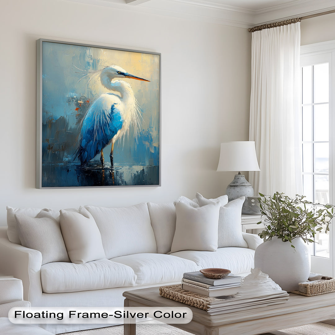 Blue Heron in Abstract – Framed Oil Painting