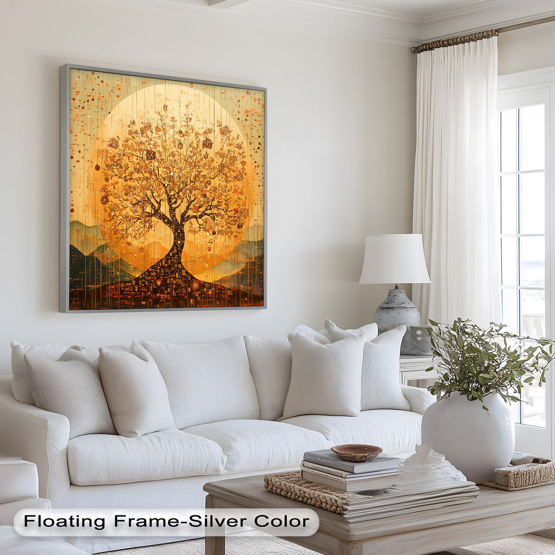 Tree of Light – Radiant Abstract Golden Tree Oil Painting