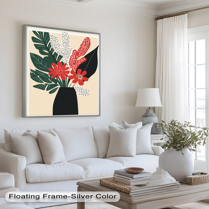 Purpurrote Blüte in monochromer Vase – Modernes florales Ölgemälde