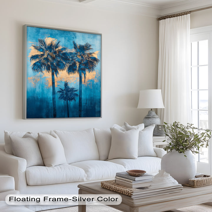 Blue Sunset Palms – Tropical Oil Painting