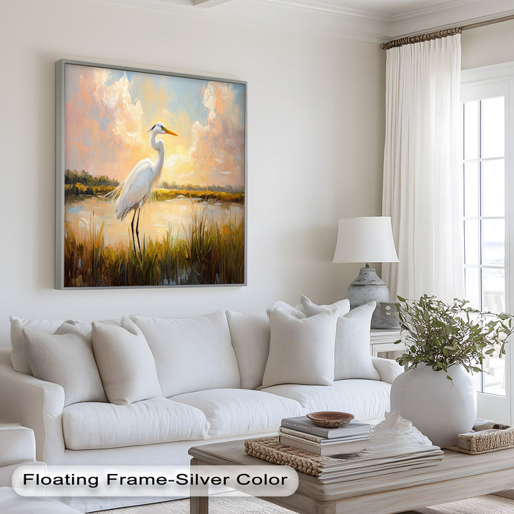 White Egret at Sunset – Animal Oil Painting