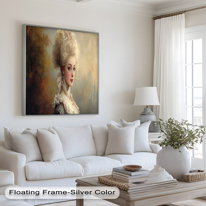 Rococo Grace Oil Painting – Portrait of a Noblewoman in Ivory Lace