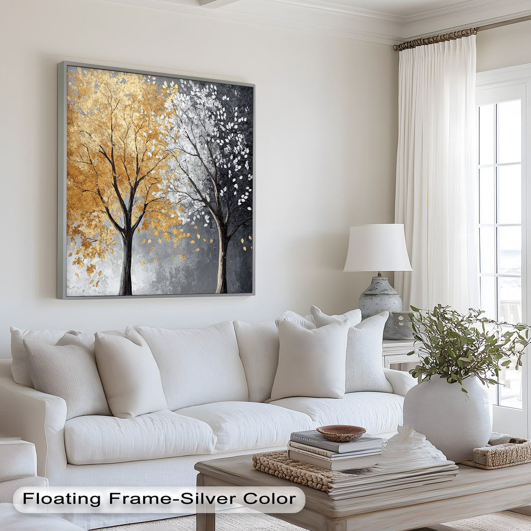 Flüstern von Herbst und Winter – Ölgemälde mit zwei Baumblumen