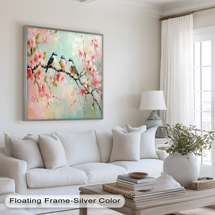 Three Birds Among Blossoms – Animal Oil Painting
