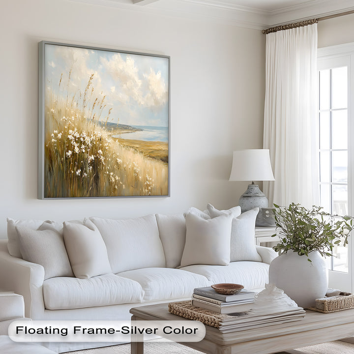 Wildflower Field Landscape – Serene Coastal Oil Painting