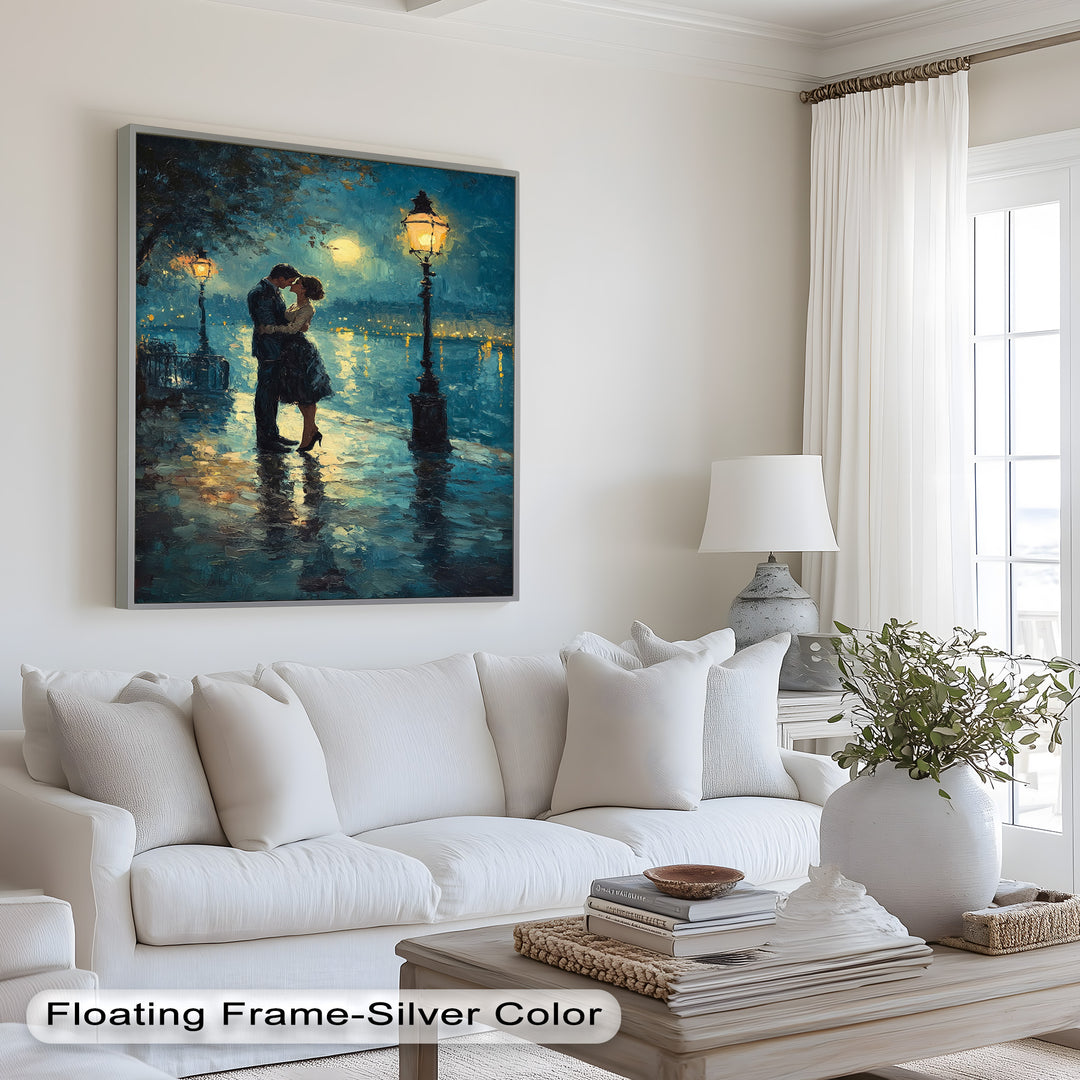 Romantic Couple Under Moonlight - Love Oil Painting