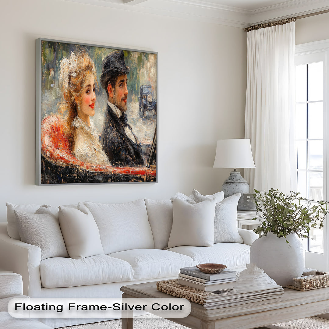 Charming Couple in a Vintage Car – Impressionist Oil Painting